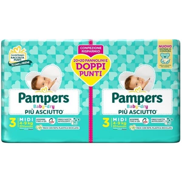 pampers baby dry pannolino duo downcount midi 40 pezzi