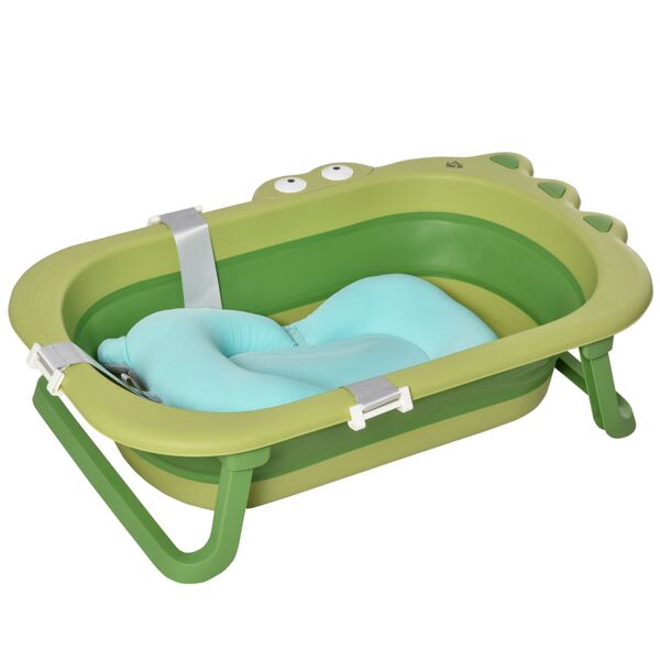 homcom vaschetta bagnetto pieghevole per bambini 0-3 anni con cuscino regolabile azzurro e piedini antiscivolo, 80x53.9x20.8cm verde