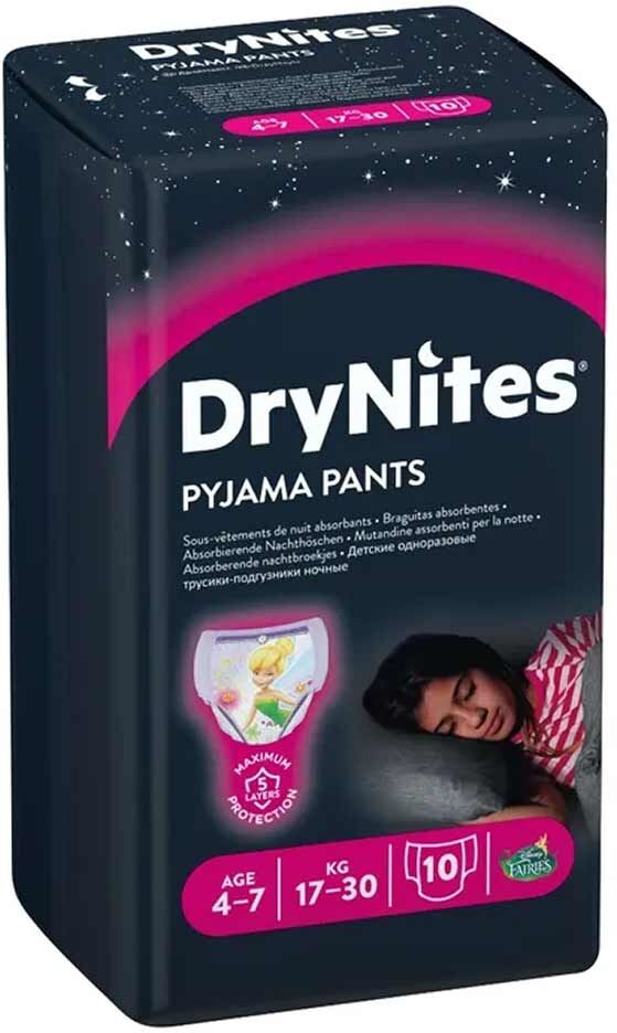 Huggies DryNites Girl Mutandina Assorbente Bambina 4-7 Anni 17-30 kg, 10 Pezzi