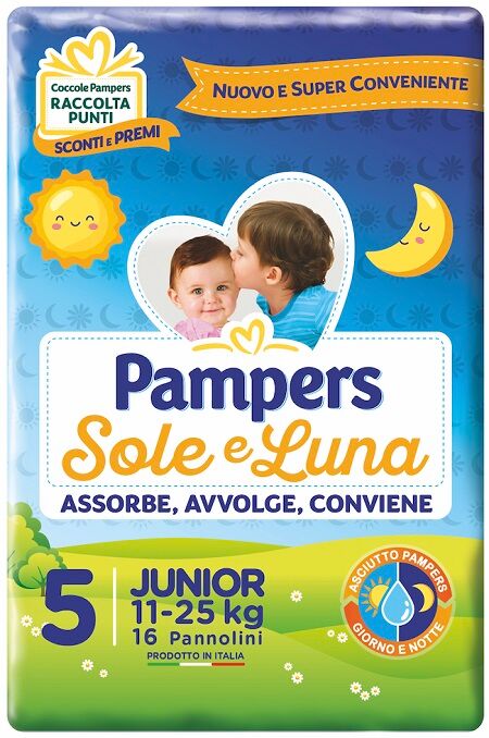 Fater Spa Pannolino Per Bambino Pampers Sole & Luna Flash Junior 16 Pezzi