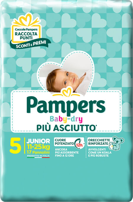 Fater Spa Pannolini Per Bambini Pampers Baby Dry Downcount No Flash Junior 17 Pezzi