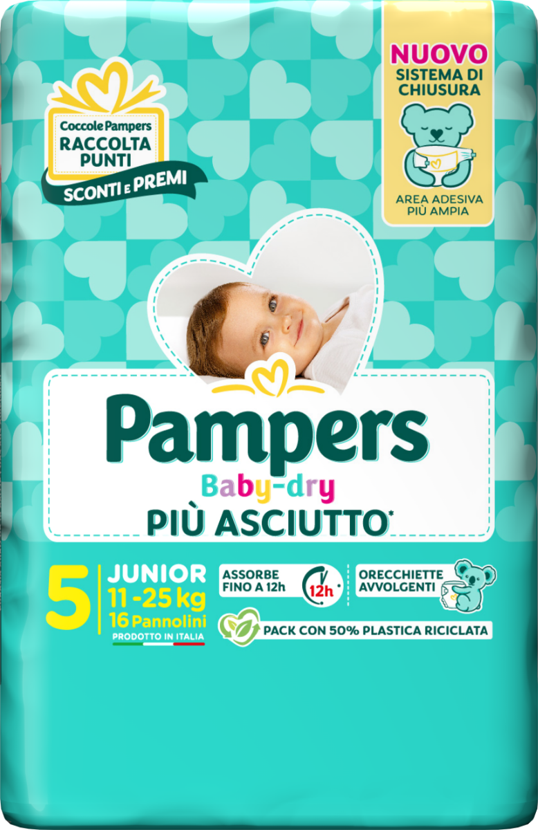 Pampers Baby Dry Pannolino Downcount Junior 16 Pezzi