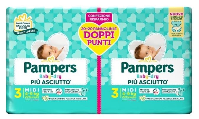 Pampers Baby Dry Pannolino Duo Downcount Midi 40 Pezzi