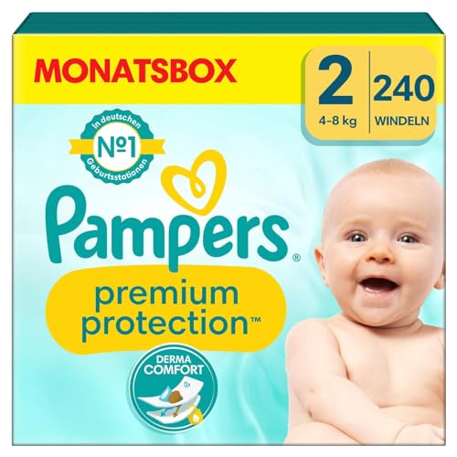 Pampers Pannolini per bambini, taglia 2 (4-8 kg), protezione premium, mini, confezione da 240 pezzi