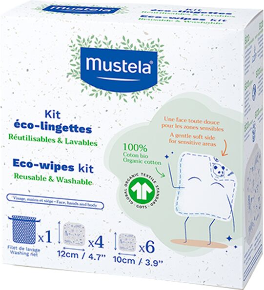 Mustela Eco-Wipes Kit Salviette Lavabili e Riutilizzabili per l’Igiene Quotidiana 10 pezzi