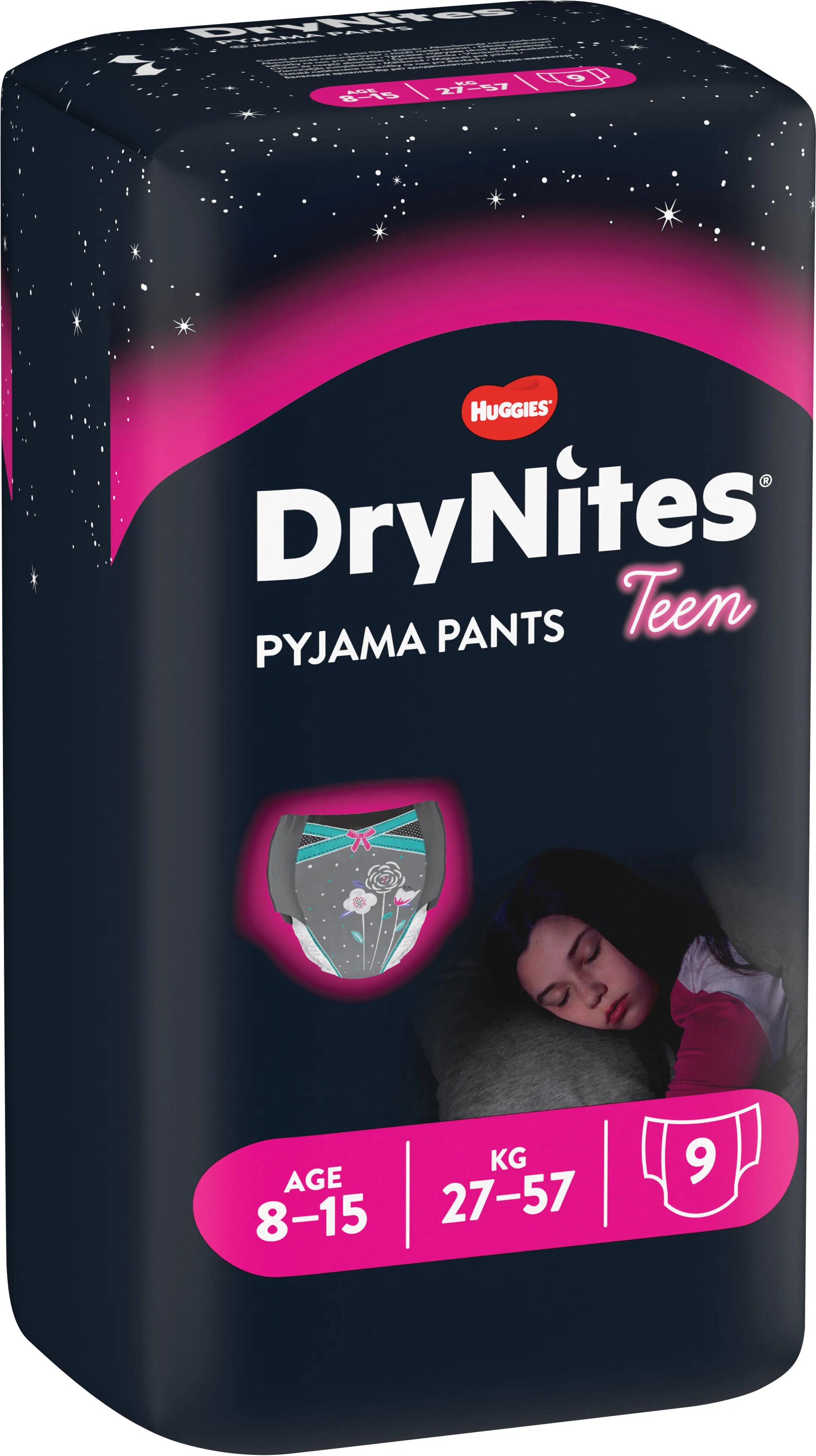 HUGGIES Drynites Mutandine Assorbenti Ragazze 8-15 Anni 9 Pezzi