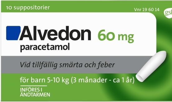 Alvedon, suppositorium 60 mg 10 st (5-10 kg)