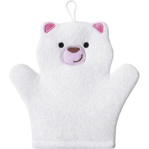 KMOCEPLY Bath Gloves for Shower Natural Baby Bath Mitt Washcloths Animal Bath Body Wash Gloves Soft Style Exfoliated Scrubber Glove Adorable Double Sided Microfiber Animal Shower Gloves (White Bear)