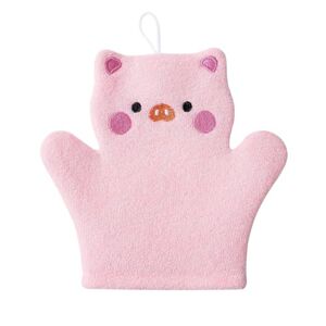 KMOCEPLY Bath Gloves for Shower Natural Baby Bath Mitt Washcloths Animal Bath Body Wash Gloves Soft Style Exfoliated Scrubber Glove Adorable Double Sided Microfiber Animal Shower Gloves (Pink Pig)