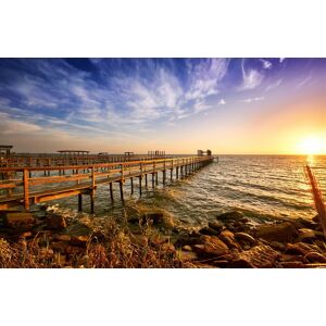 Papermoon Fototapete »HOLZ-BRÜCKE-TEXAS PIER STEG MEER SEE STRAND SONNE BUCHT« bunt  B/L: 4,00 m x 2,60 m