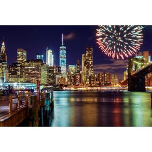 Papermoon Fototapete »MANHATTAN-NEW YORK BROOKLYN BRIDGE FEUERWERK SKYLINE« bunt  B/L: 3,00 m x 2,23 m