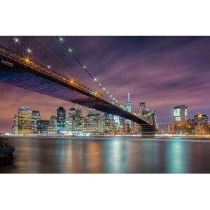 Papermoon Fototapete »Photo-Art MICHAEL ZHENG, BROOKLYN BRIDGE NACHTS« bunt  B/L: 3,00 m x 2,23 m