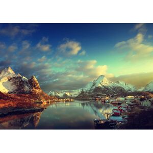 Papermoon Fototapete »LOFOTEN-INSELN-SEE GEBIRGE BERGE ALPEN SONNE DORF MEER« bunt  B/L: 2,50 m x 1,86 m