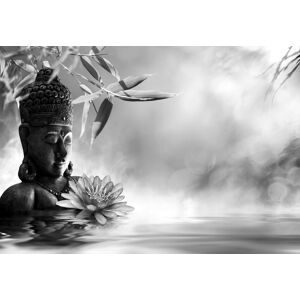 Papermoon Fototapete »Buddah Figur mit Blume Schwarz & Weiss« schwarz/weiss  B/L: 4,50 m x 2,80 m