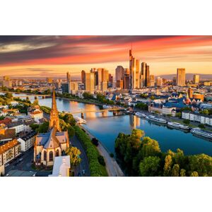 Papermoon Fototapete »FRANKFURT-MAIN SKYLINE WOLKENKRATZER BRÜCKE FLUSS SONNE« bunt  B/L: 3,00 m x 2,23 m