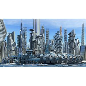 Papermoon Fototapete »Science-Fiction-Skyline« bunt  B/L: 3,00 m x 2,23 m