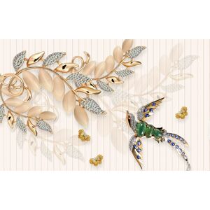 Papermoon Fototapete »Muster mit Blumen und Vogel« bunt  B/L: 5,00 m x 2,80 m