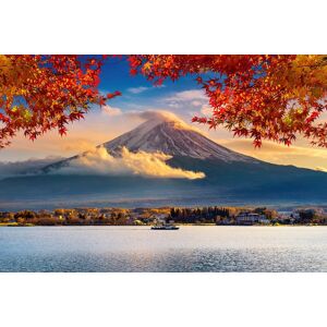 Papermoon Fototapete »FUJI BERG-JAPAN GEBIRGE WALD SEE WOLKEN SONNE VULKAN« bunt  B/L: 3,00 m x 2,23 m