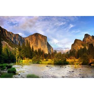 Papermoon Fototapete »YOSEMITE TAL-GEBIRGE BLUME BERGE SONNE WALD FLUSS FELSE« bunt  B/L: 2,00 m x 1,49 m