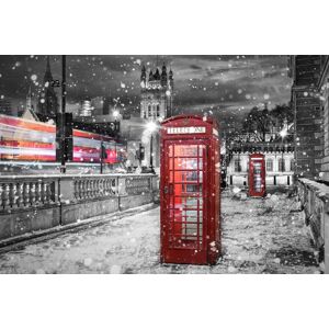 Papermoon Fototapete »Telefonzelle im Schnee Schwarz & Weiss« schwarz/weiss  B/L: 2,00 m x 1,49 m