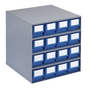 kaiserkraft Schubladenmagazin, Gehäuse-Traglast 75 kg, HxBxT 395 x 376 x 300 mm, 16 Schubladen, Schubladen blau