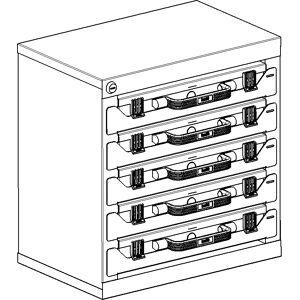 eurokraft pro Turm für Sortimentskoffer, aus Stahlblech, HxBxT 434 x 416 x 256 mm, für 5 Koffer Höhe 50 mm