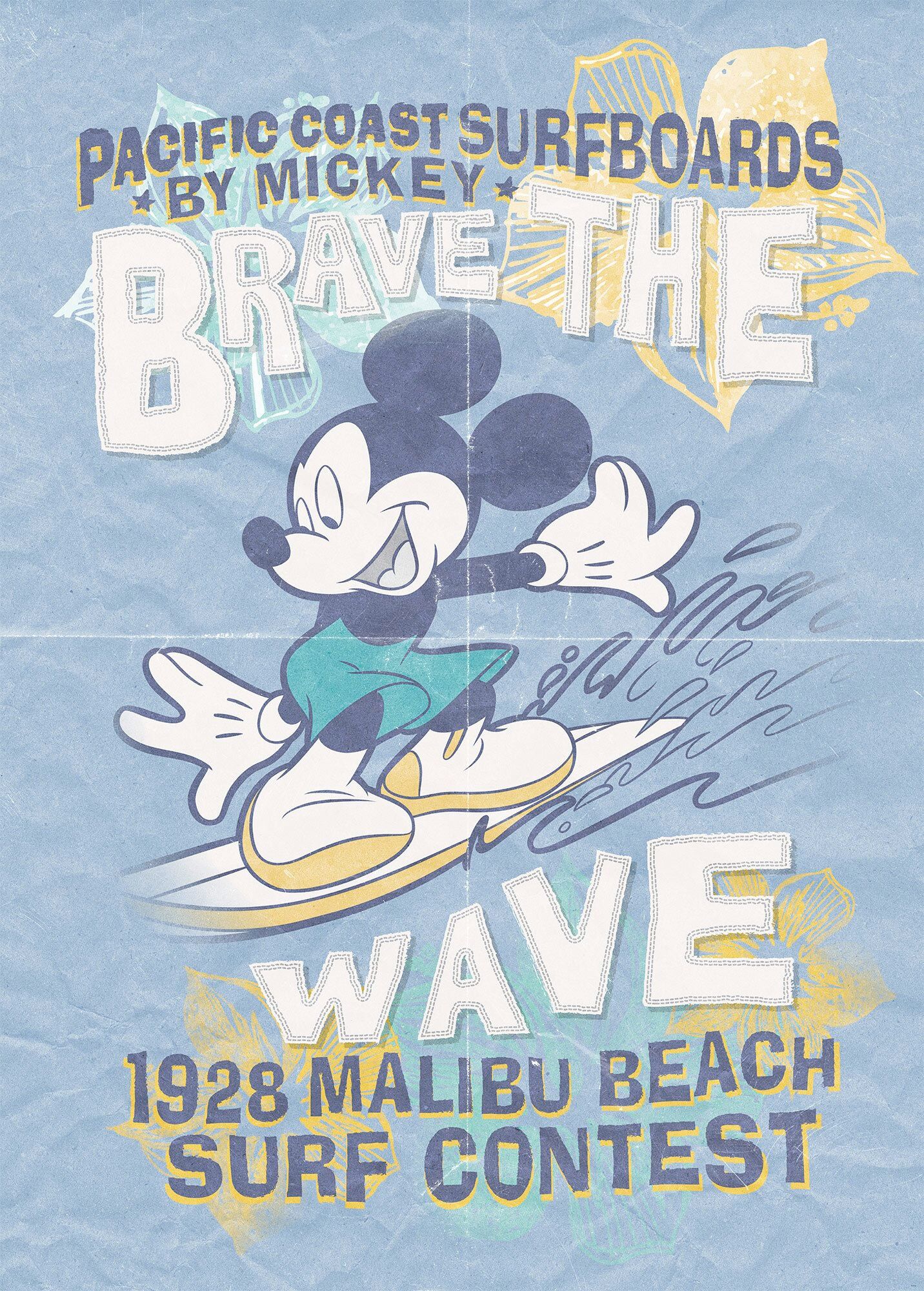 Komar Fototapete »Mickey Brave the Wave«, bedruckt-Comic-Retro-mehrfarbig,... schwarz