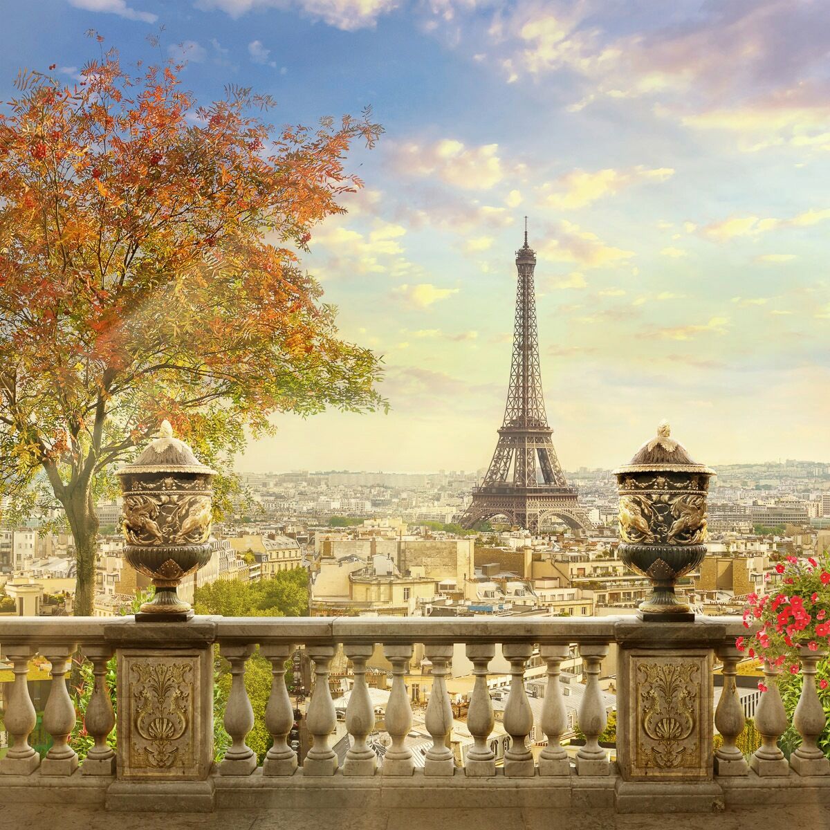 Papermoon Fototapete »Panorama von Paris«, Vliestapete, hochwertiger... bunt
