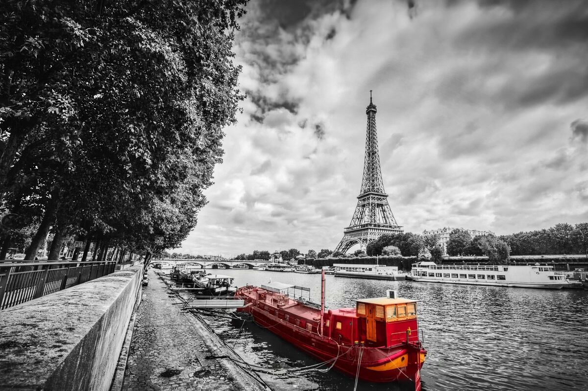 Papermoon Fototapete »Eiffelturm Seine«, Vliestapete, hochwertiger Digitaldruck bunt