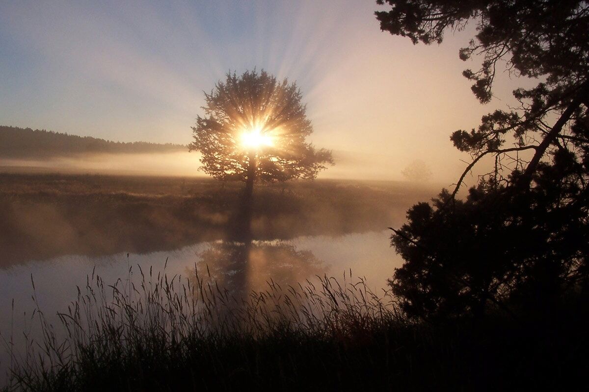 Papermoon Fototapete »Fluss Sonnenaufgang«, Vliestapete, hochwertiger... bunt