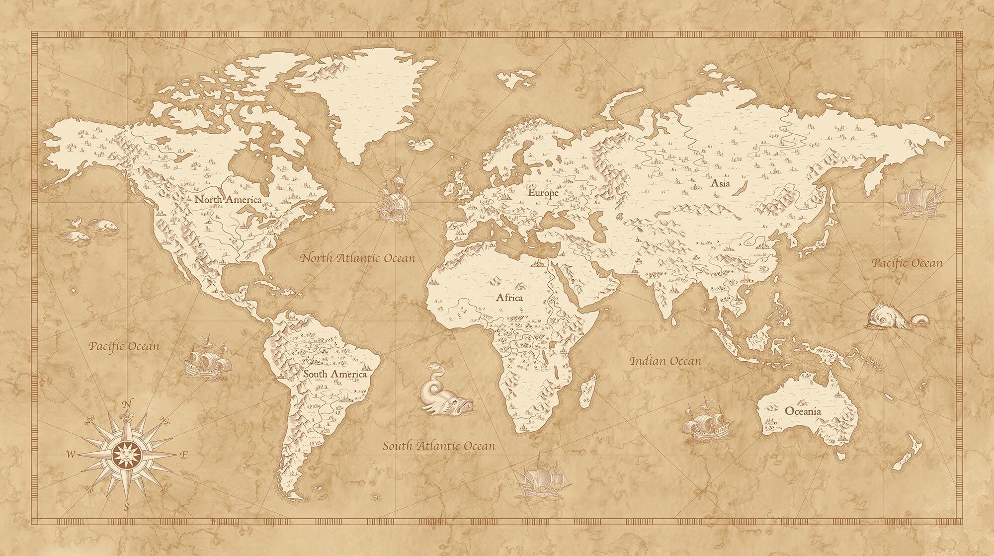 Komar Fototapete »Vintage World Map«, bedruckt-Comic-Retro-mehrfarbig, BxH:... bunt