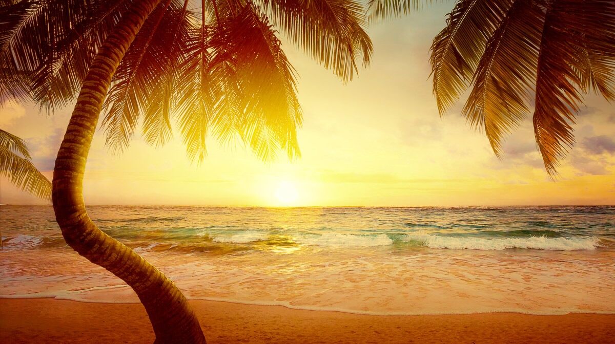 Papermoon Fototapete »Tropischer Strand Sonnenaufgang«, Vliestapete,... bunt