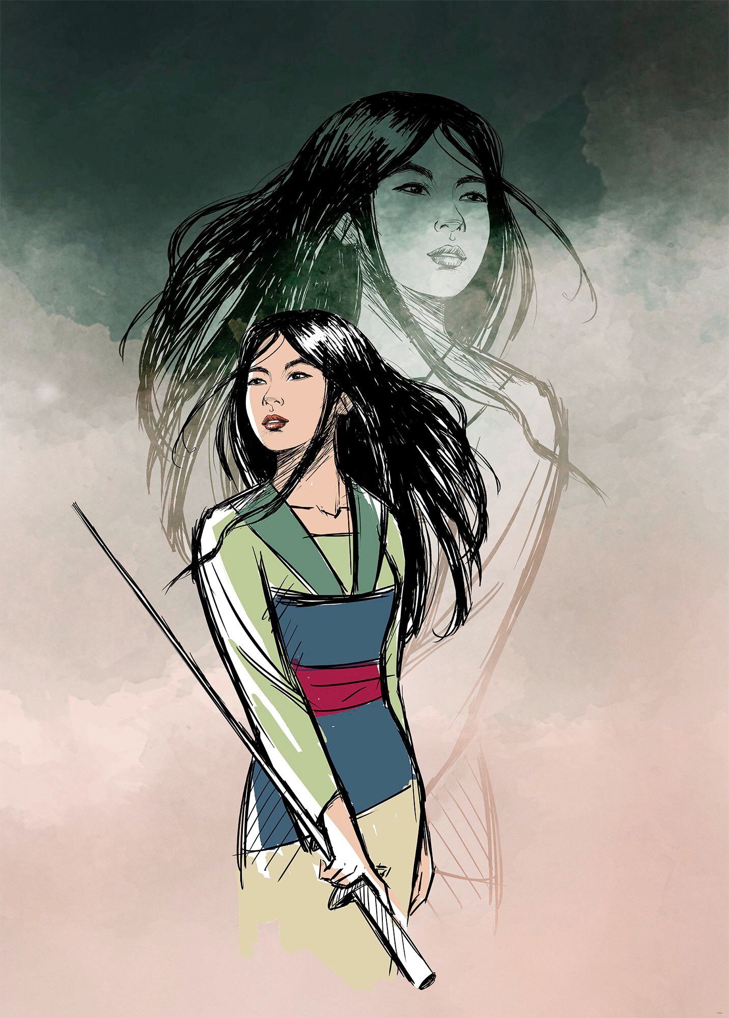 Komar Fototapete »Brave Mulan«, bedruckt-Comic-Retro-mehrfarbig, BxH: 200x280 cm bunt