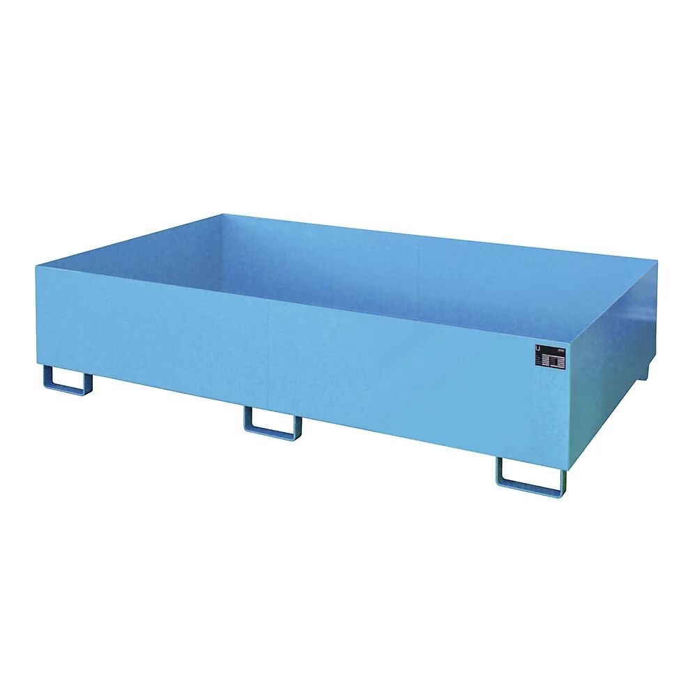 EUROKRAFTpro Regal-Bodenwanne 1000 l Auffangvolumen, LxBxH 2150 x 1300 x 505 mm ohne Gitterrost, blau lackiert