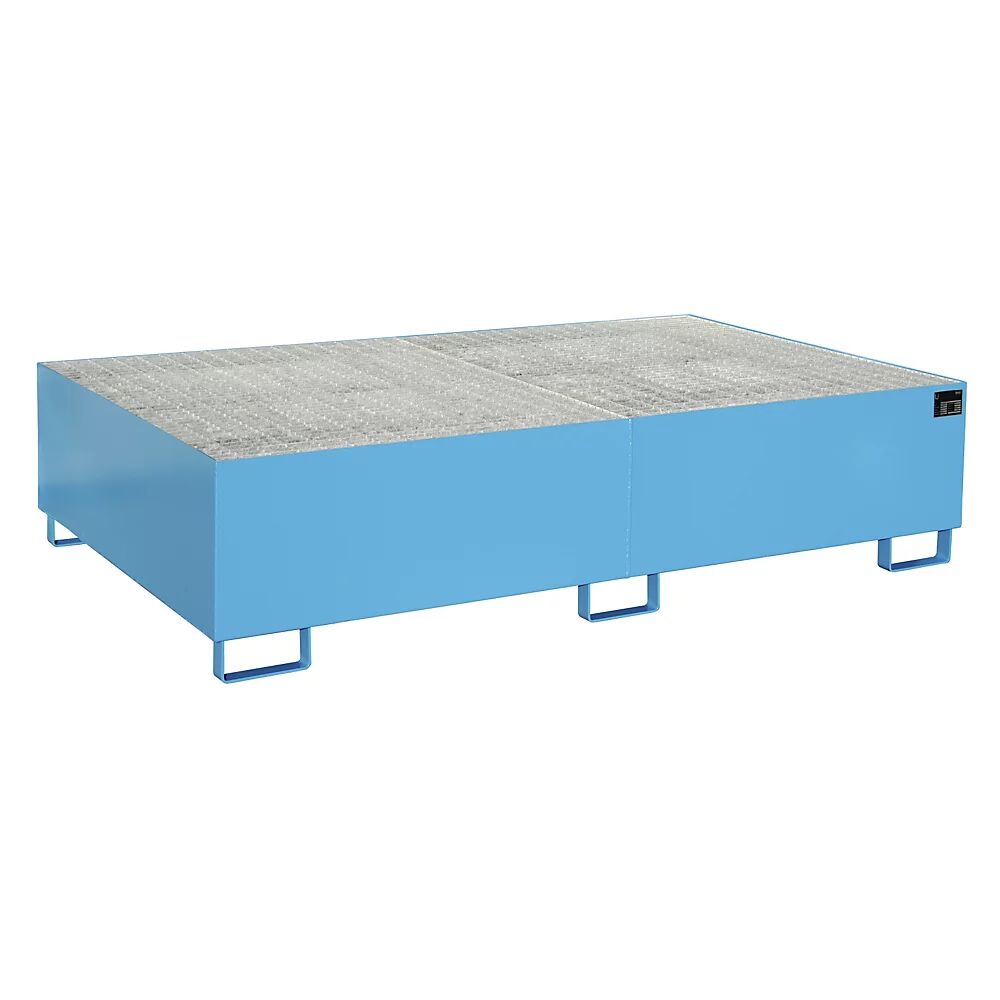 EUROKRAFTpro Regal-Bodenwanne 1000 l Auffangvolumen, LxBxH 2150 x 1300 x 505 mm mit Gitterrost, blau lackiert