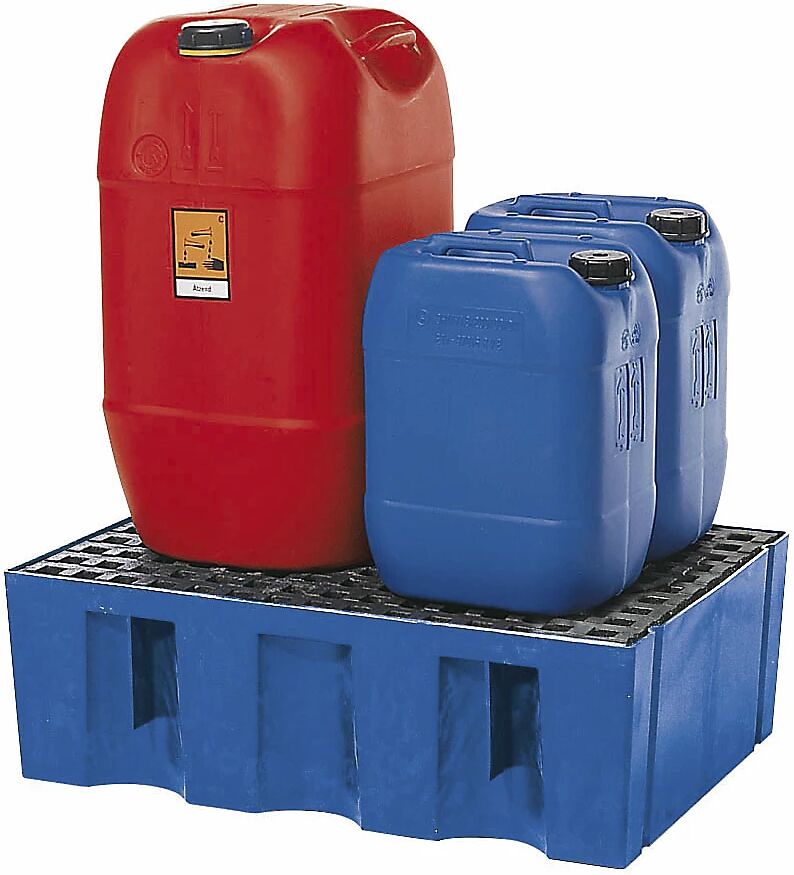 asecos PE-Auffangwanne für 60-Liter-Fässer Auffangvolumen 60 l, Boden- / Paletten-Wanne mit PE-Gitterrost