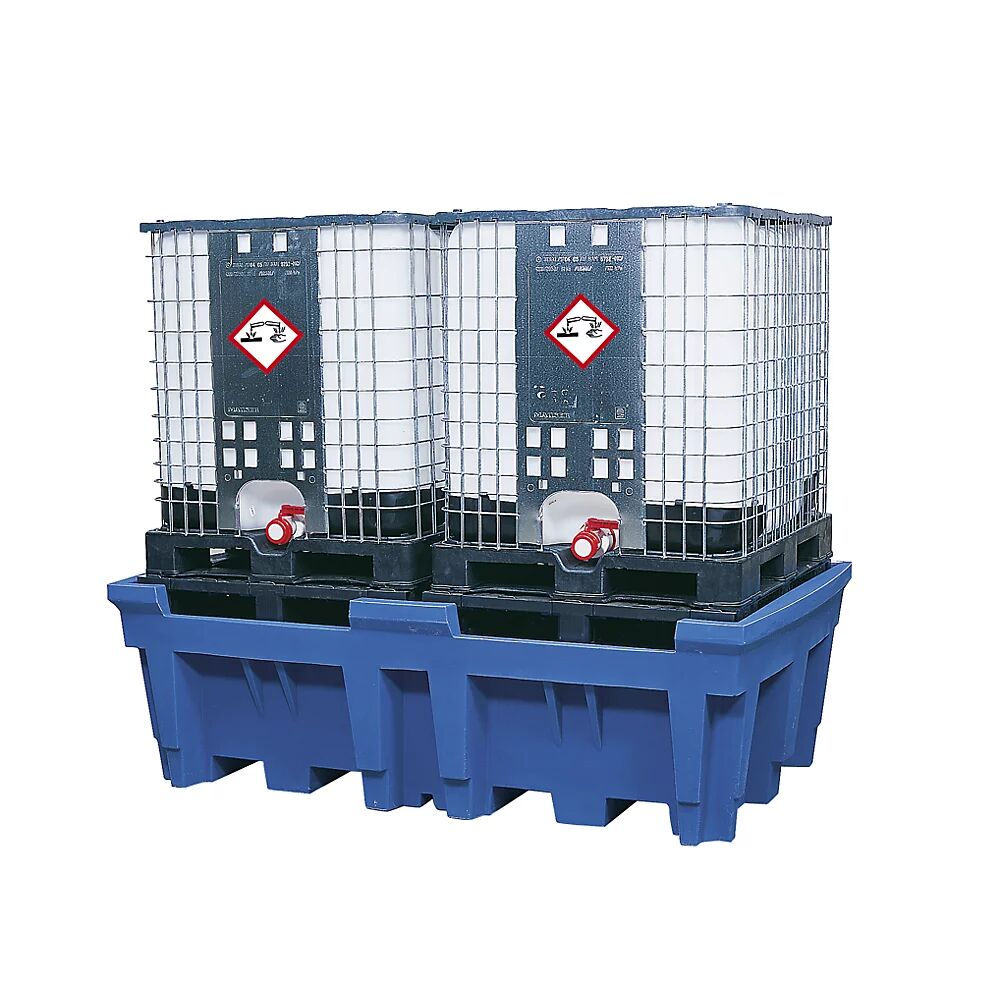 asecos PE-Auffangwanne für Tankcontainer IBC/KTC Auffangvolumen 1000 l für 2 Container, mit PE-Stellfläche
