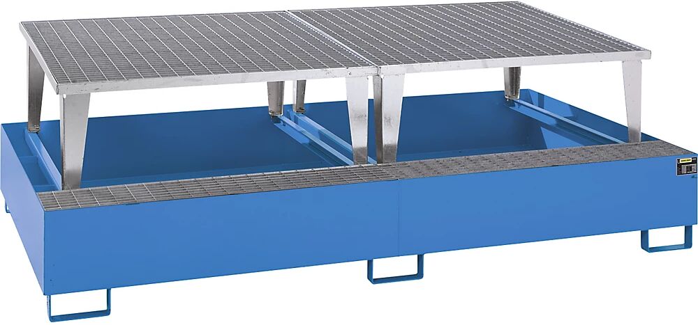 EUROKRAFTpro Stahl-Auffangwanne für Tankcontainer IBC / KTC LxBxH 2650 x 1460 x 865 mm, mit 2 Abfüllaufsätzen Auffangvolumen 1000 l, lackiert, blau RAL 5012