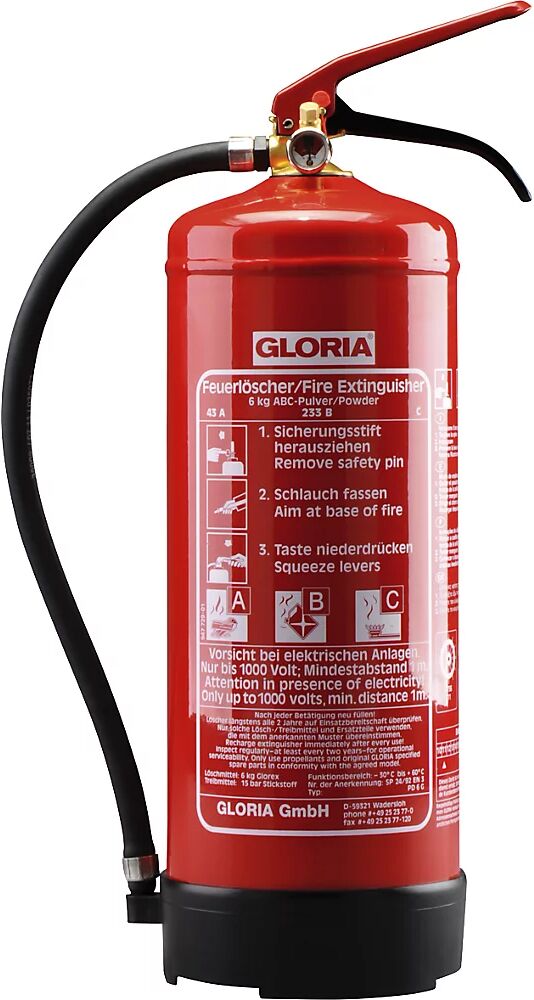 GLORIA Pulver-Dauerdruck-Feuerlöscher Inhalt 6 l Brandklasse A+B+C