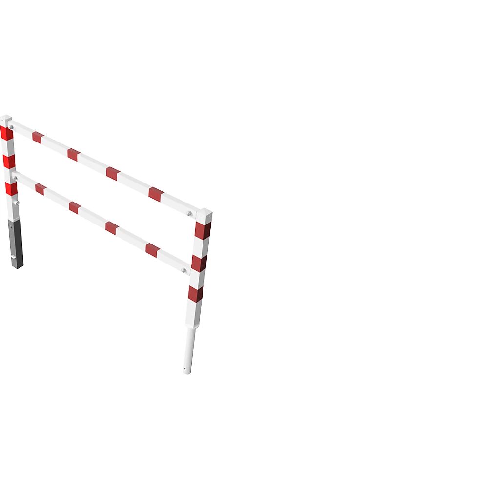 Wegesperre, schwenkbar mit Ober- und Knieholm, weiß mit roten Reflexstreifen Breite 2000 mm