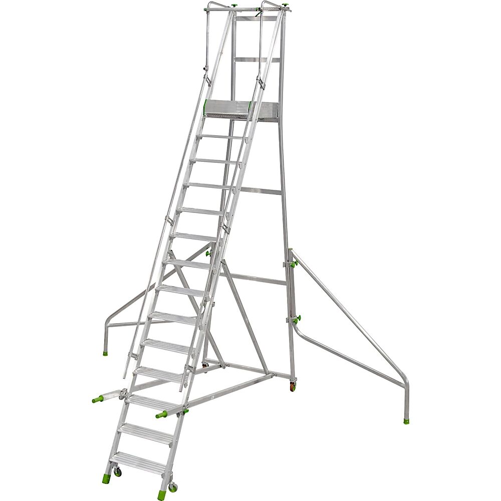 Mobile Alu-Podesttreppe klappbar, mit gerieften Aluminiumstufen 14 Stufen inkl. Plattform