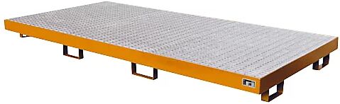 EUROKRAFTpro Stahl-Auffangwanne LxBxH 2650 x 1300 x 210 mm lackiert orange RAL 2000, mit Gitterrost