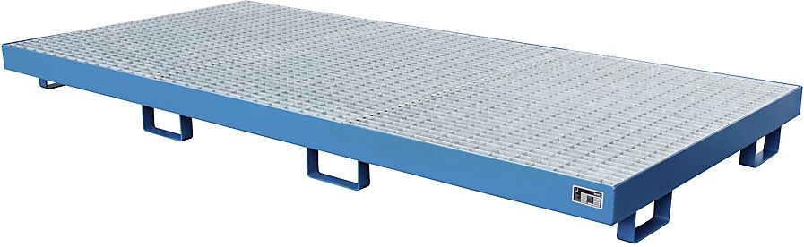 EUROKRAFTpro Stahl-Auffangwanne LxBxH 2650 x 1300 x 210 mm lackiert blau RAL 5012, mit Gitterrost