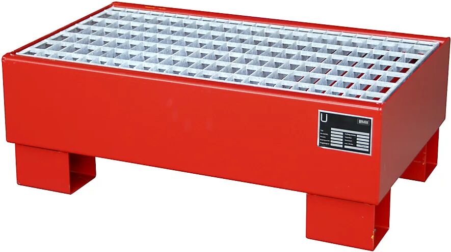 EUROKRAFTpro Stahl-Auffangwanne für 60-l-Fass LxBxH 800 x 500 x 290 mm lackiert rot RAL 3000, mit Gitterrost