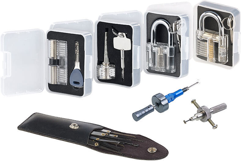 AGT Profi-Lockpicking-Set mit 19 Werkzeugen und 4 Übungsschlössern