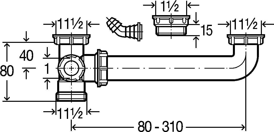 Viega Ablaufverbindung 794 104917 11/2"x11/2x80-310mm, für Doppelspülen
