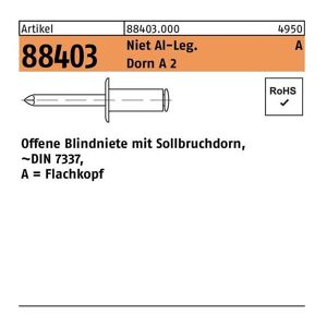Blindniete R 88403 Flachkopf 3 x 10 Niet Aluminium/Dorn A 2