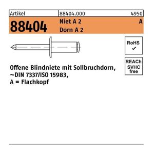 Blindniete R 88404 Flachkopf 3 x 10 Niet A 2/Dorn A 2