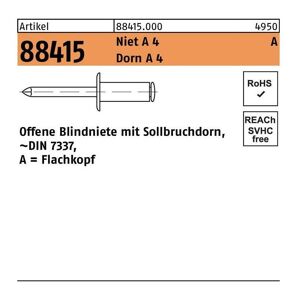 Blindniete R 88415 Flachkopf 3 x 10 Niet A 4/Dorn A 4