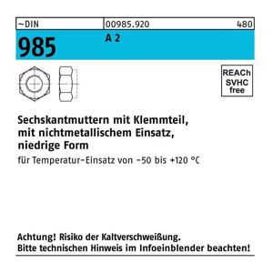 Sechskantmutter DIN 985 m.Klemmteil M 3 A 2